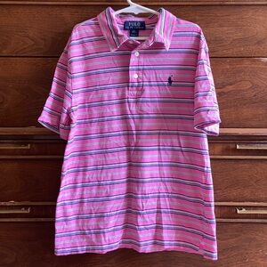 Polo Ralph Lauren Polo Shirt Boys Medium Pink Pima Cotton Striped Short Sleeve